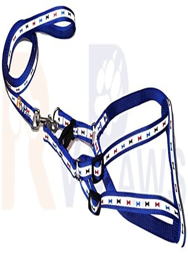 Pups&Pets Soft Nylon Printed Reflective Harness & Adjustable Buckle Leash Set with D Metal Ring for Small Dogs, Puppies, Cats, and Kittens - 15mm (Blue) - Image 2